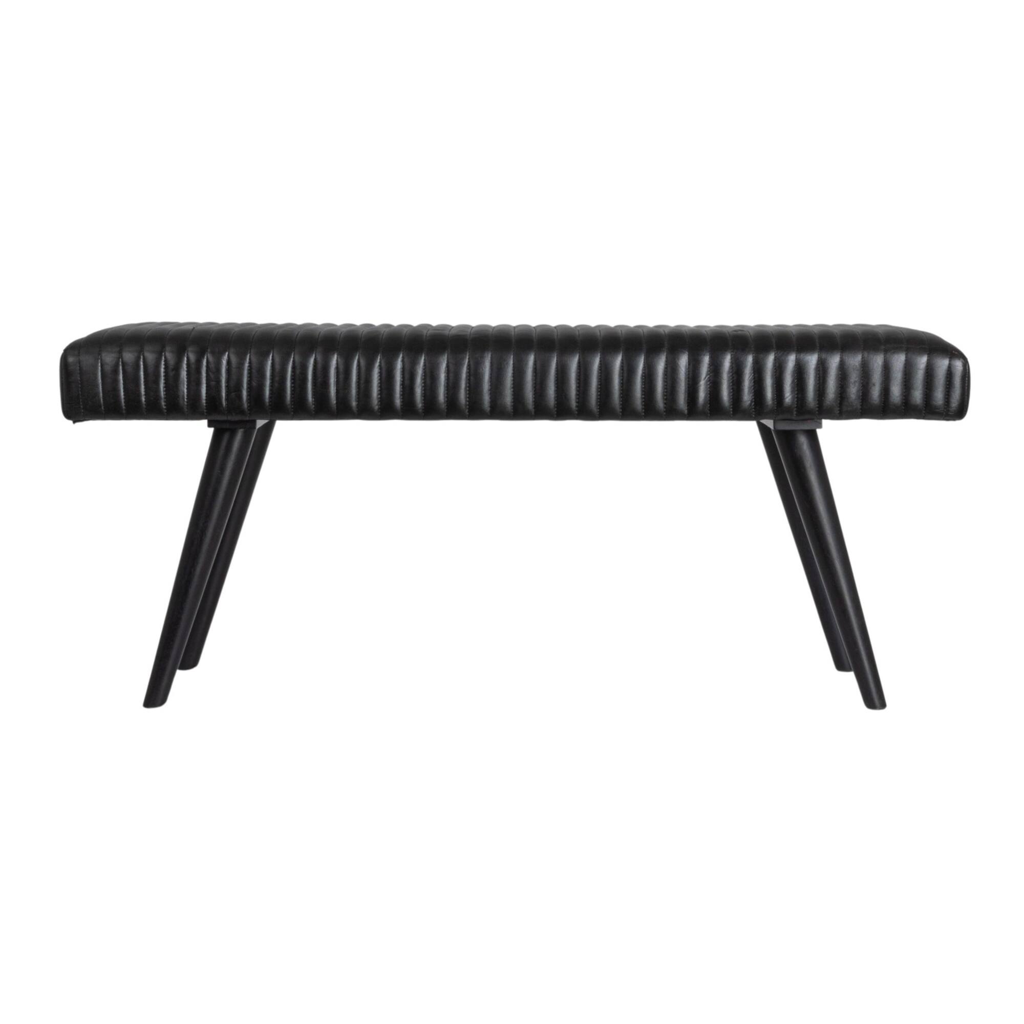 Hello Honey® Black Mango Wood & Leather Grid Bench